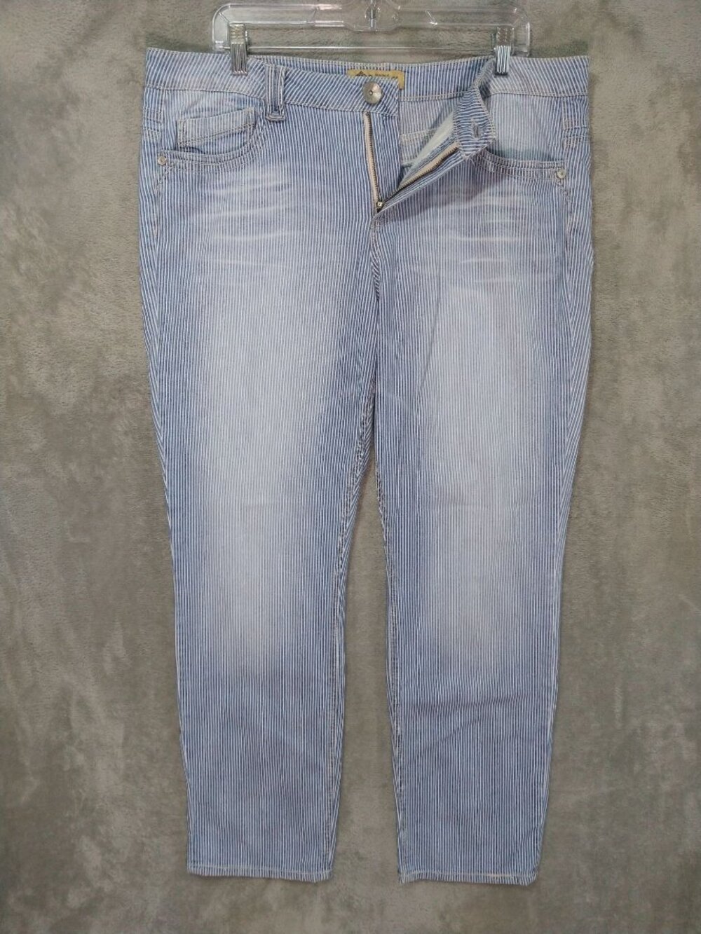 Democracy Jeans Womens 14 Blue Railroad Hickory Striped Slim Fit High Rise